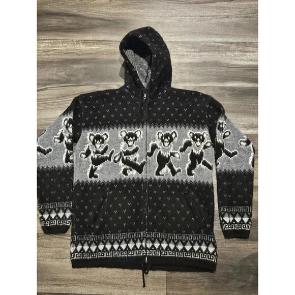 Eden's Rose Grateful Dead Alpaca Dancing Bear Steal Your Face Jacket Black Med